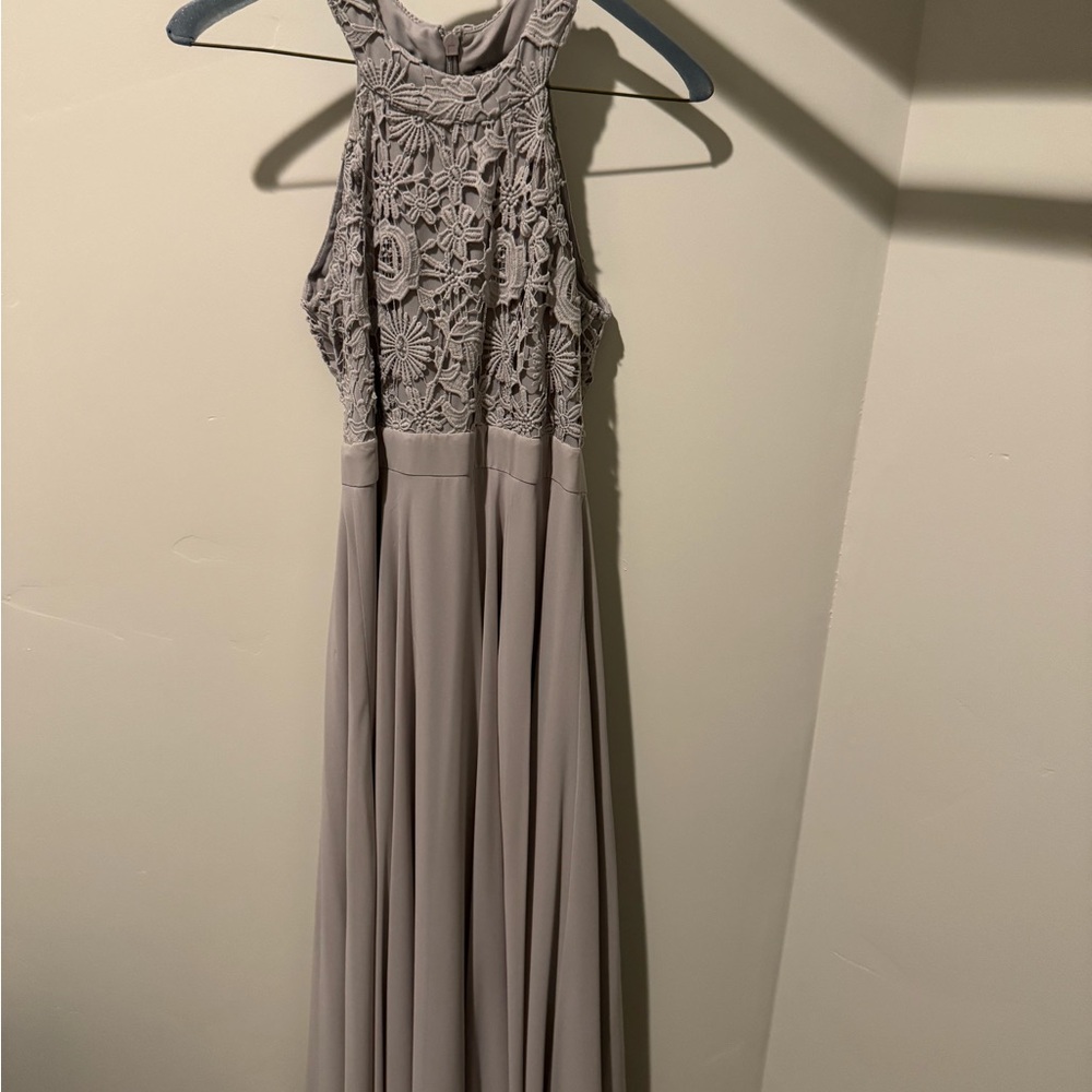 Elegant Lace Halter Dress in Gray